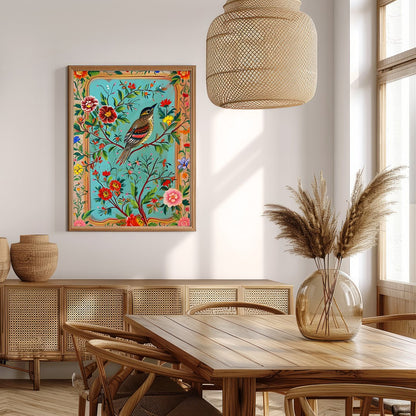 Delight in the vibrant harmony of nature with this exquisite artwork featuring a charming songbird for Extra Kitchen