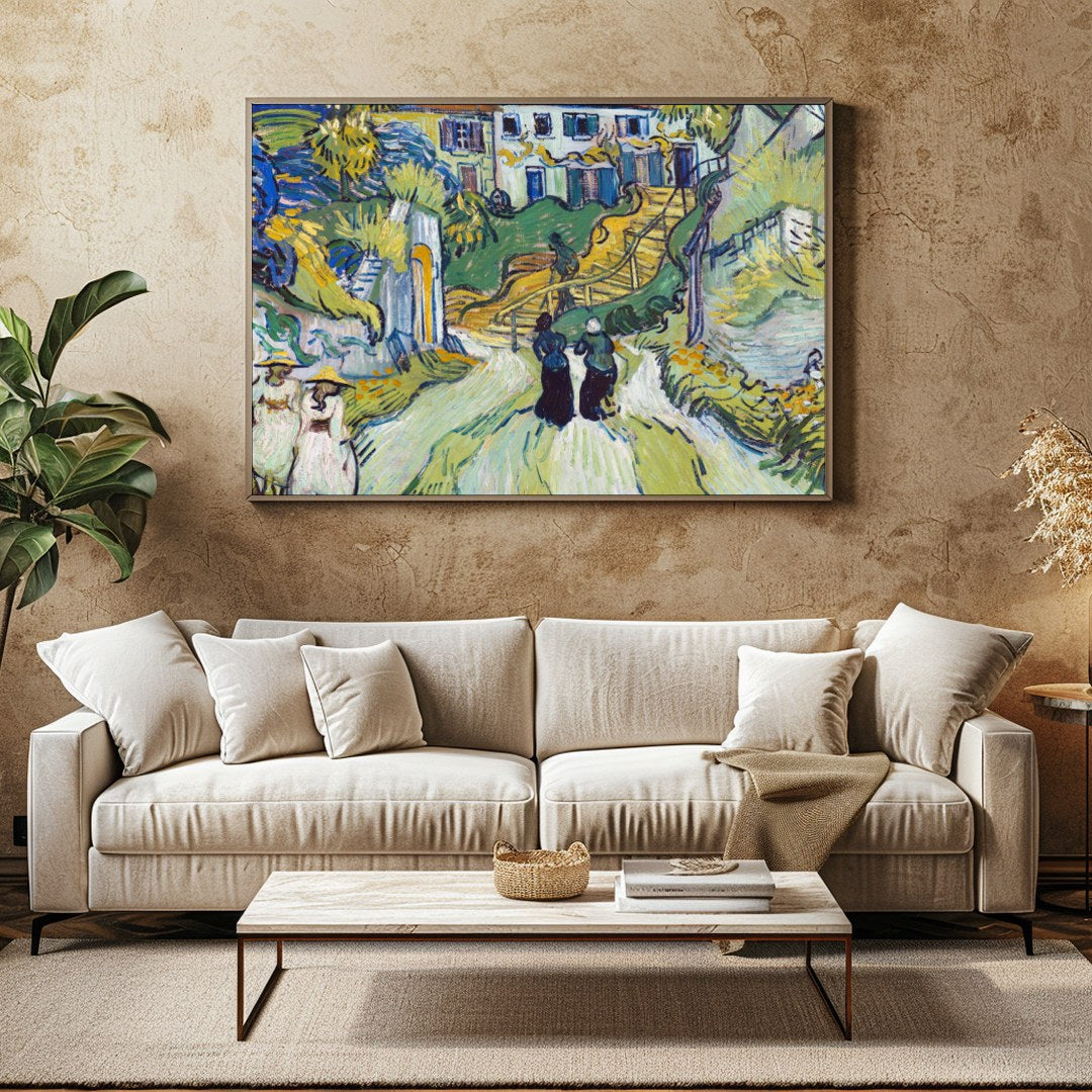 This artwork beautifully captures a vibrant village scene, bustling with life and movement. The for Family Room