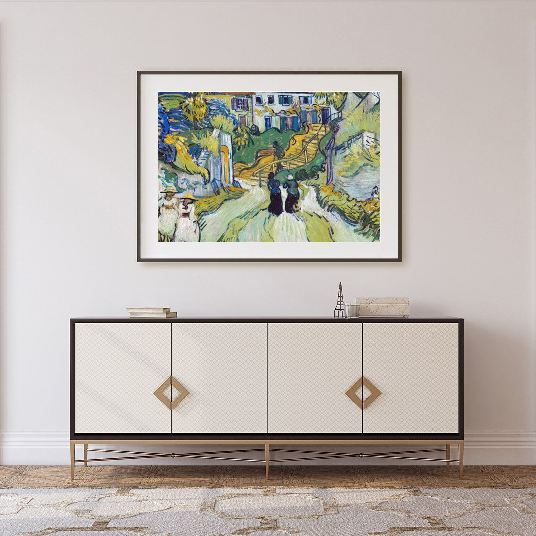 This artwork beautifully captures a vibrant village scene, bustling with life and movement. The for Foyer