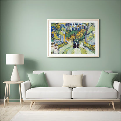 This artwork beautifully captures a vibrant village scene, bustling with life and movement. The for Hall
