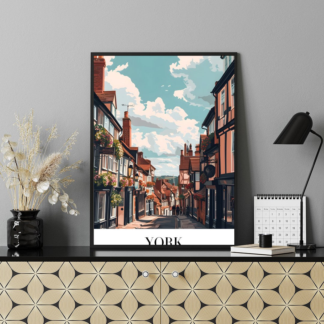 Capture the charm and beauty of York with this exquisite piece of wall art. Featuring a picturesque for Shelf