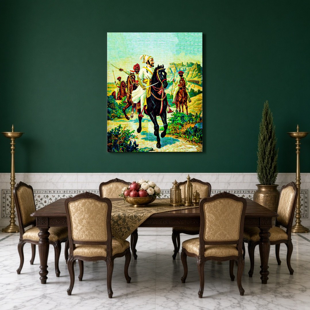 Celebrate the legacy of Chattrapati Shivaji Maharaj with this evocative artwork capturing his for Dining