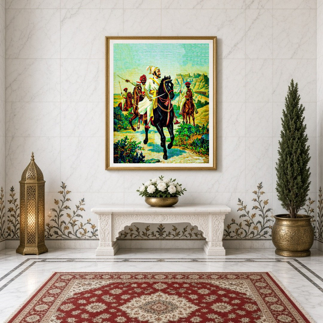 Celebrate the legacy of Chattrapati Shivaji Maharaj with this evocative artwork capturing his for Entrance