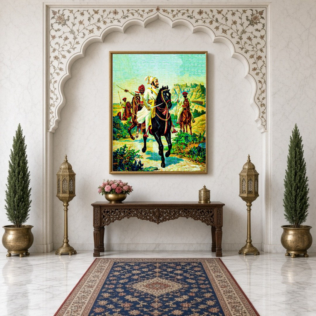 Celebrate the legacy of Chattrapati Shivaji Maharaj with this evocative artwork capturing his for Hallway