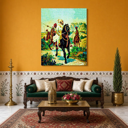 Celebrate the legacy of Chattrapati Shivaji Maharaj with this evocative artwork capturing his for Sitting Area