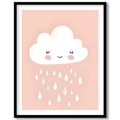 A sweet and simple illustration features a friendly, white cloud character with rosy cheeks and a g… for room