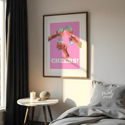 This vibrant and celebratory art print, titled “Cheers!”, captures the joyous spirit of clinking gl… for bedroom