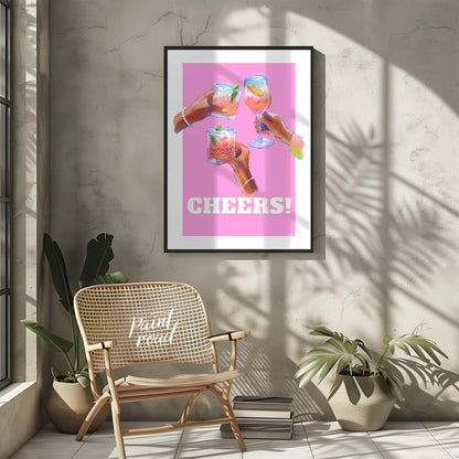 This vibrant and celebratory art print, titled “Cheers!”, captures the joyous spirit of clinking gl… for other