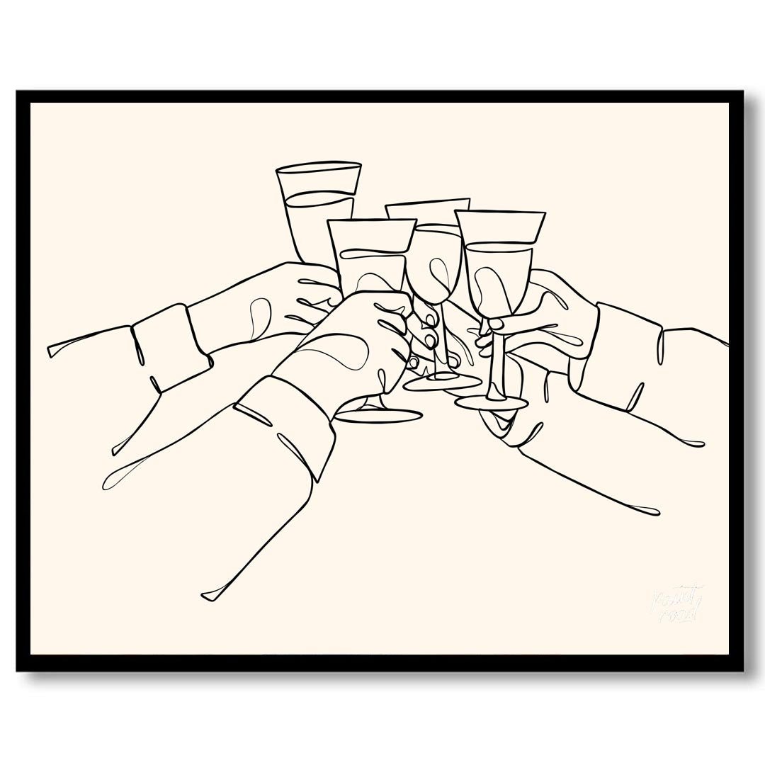 A minimalist and elegant line art illustration capturing the joy of celebration and connection. The… for area