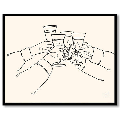 A minimalist and elegant line art illustration capturing the joy of celebration and connection. The… for area