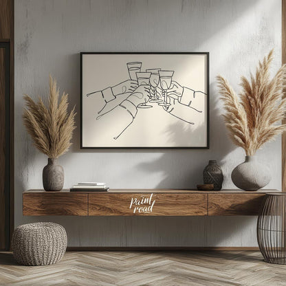 A minimalist and elegant line art illustration capturing the joy of celebration and connection. The… for entryway