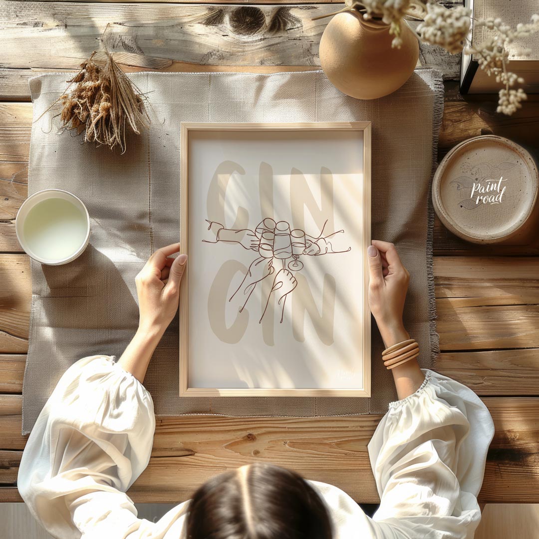 A minimalist and stylish line art illustration capturing the essence of a celebratory gathering. Th… for dining room