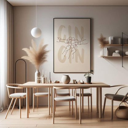 A minimalist and stylish line art illustration capturing the essence of a celebratory gathering. Th… for dining room