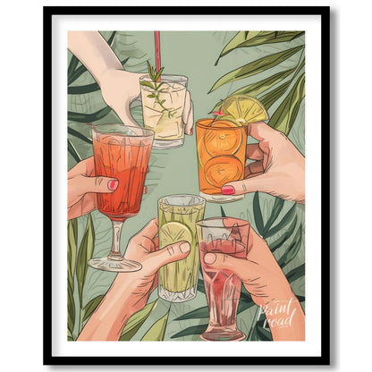 A vibrant illustration depicting a group of friends raising their glasses in a toast, celebrating t… for area