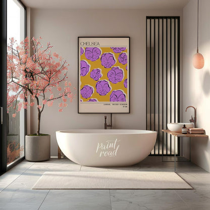 This stylish and artistic print, titled “CHELSEA” at the top and “LONDON, UNITED KINGDOM 2024” at t… for bathroom