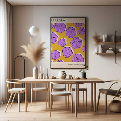 This stylish and artistic print, titled “CHELSEA” at the top and “LONDON, UNITED KINGDOM 2024” at t… for dining room