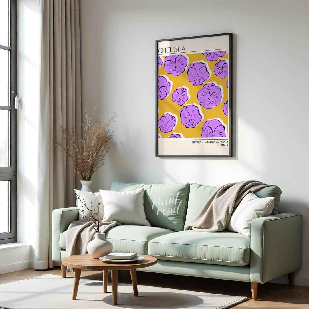 This stylish and artistic print, titled “CHELSEA” at the top and “LONDON, UNITED KINGDOM 2024” at t… for living room