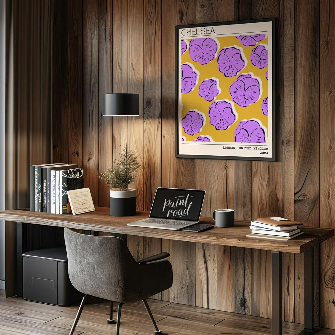 This stylish and artistic print, titled “CHELSEA” at the top and “LONDON, UNITED KINGDOM 2024” at t… for office