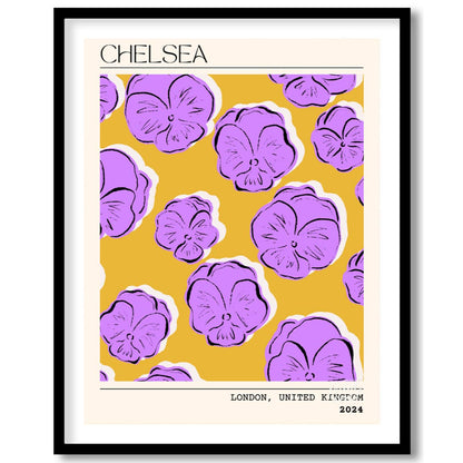 This stylish and artistic print, titled “CHELSEA” at the top and “LONDON, UNITED KINGDOM 2024” at t… for space