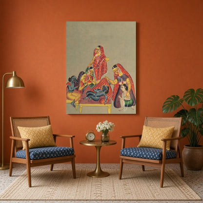 Immerse yourself in the tender world of maternal love and divine play as Yashoda lovingly watches for Sitting Area