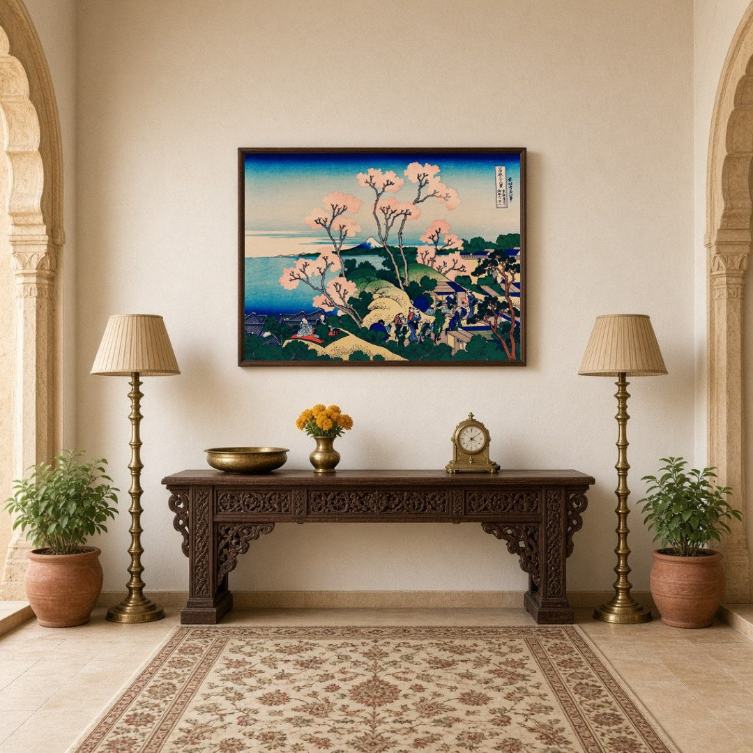 Immerse yourself in the serene beauty of 'Cherry Blossoms at Goten-Yama Hill,' an exquisite fine for Hallway