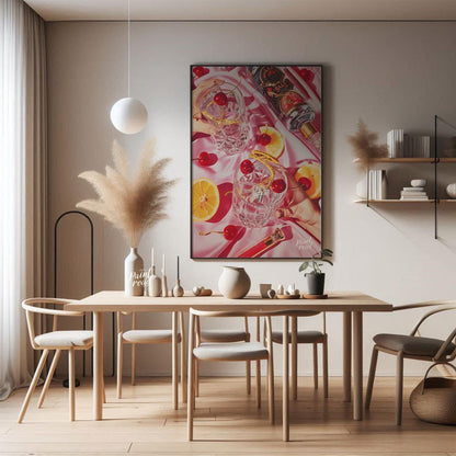A vibrant and captivating still life photograph showcasing a luxurious cocktail scene. Two crystal … for dining room