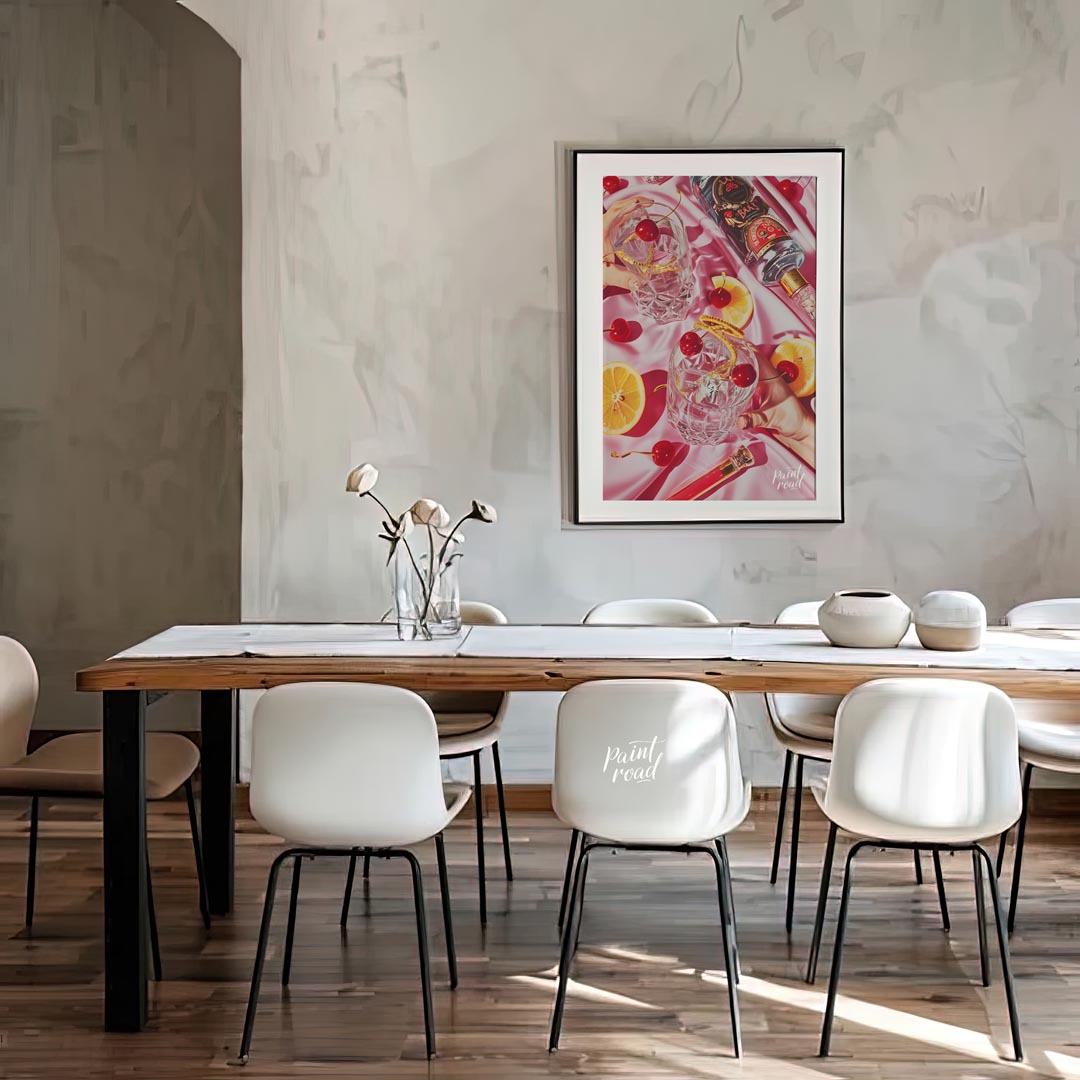 A vibrant and captivating still life photograph showcasing a luxurious cocktail scene. Two crystal … for dining room