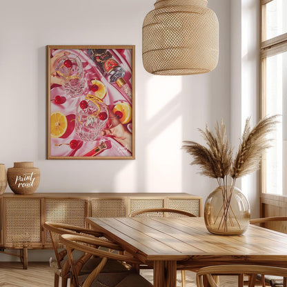 A vibrant and captivating still life photograph showcasing a luxurious cocktail scene. Two crystal … for dining room