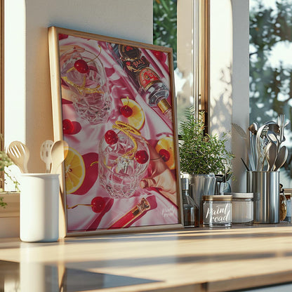 A vibrant and captivating still life photograph showcasing a luxurious cocktail scene. Two crystal … for kitchen