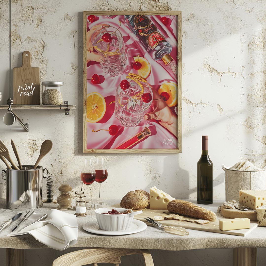 A vibrant and captivating still life photograph showcasing a luxurious cocktail scene. Two crystal … for kitchen