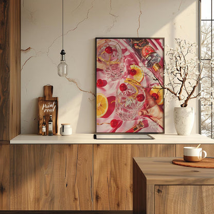 A vibrant and captivating still life photograph showcasing a luxurious cocktail scene. Two crystal … for kitchen