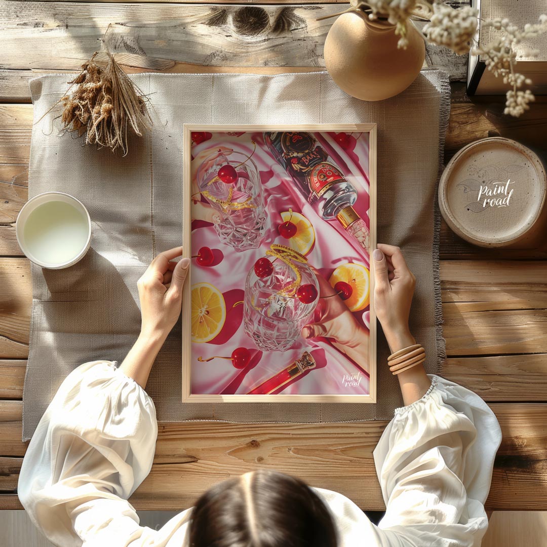 A vibrant and captivating still life photograph showcasing a luxurious cocktail scene. Two crystal … for other