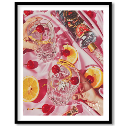 A vibrant and captivating still life photograph showcasing a luxurious cocktail scene. Two crystal … for sweet home
