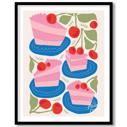 This delightful poster presents a charming assortment of cherry cake slices, each a miniature work … for sweet home