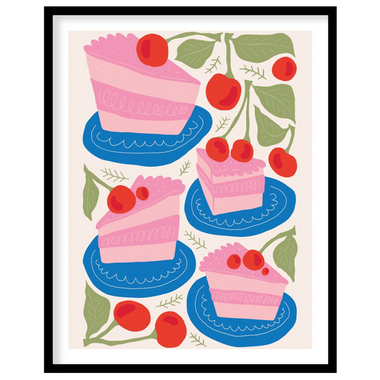This delightful poster presents a charming assortment of cherry cake slices, each a miniature work … for sweet home
