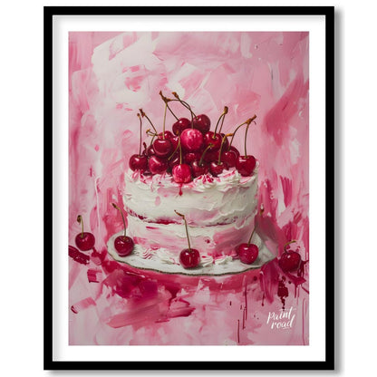 This vibrant digital painting captures a decadent cherry cake, its white frosting contrasting beaut… for lovely house