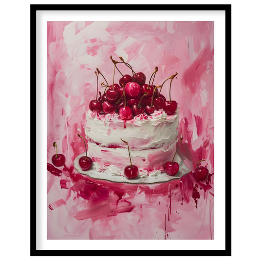 This vibrant digital painting captures a decadent cherry cake, its white frosting contrasting beaut… for lovely house