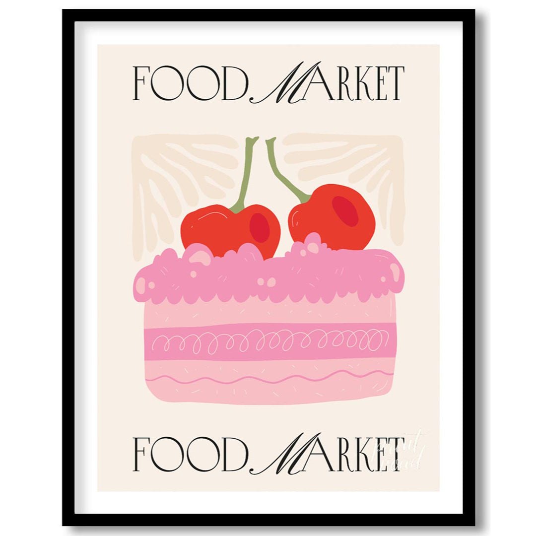 This charming poster, branded with "FOOD MARKET" at both the top and bottom, features a delightful … for abode