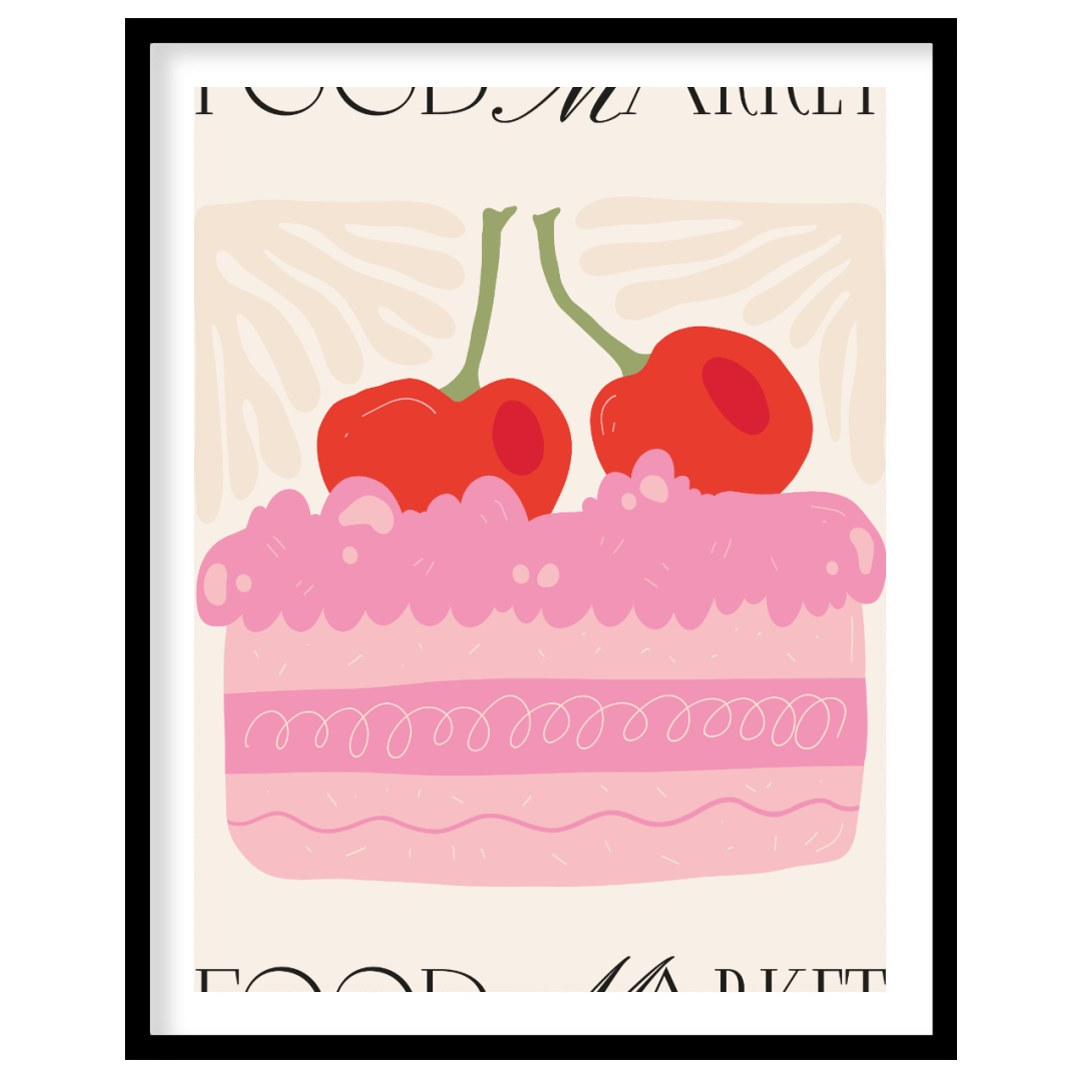 This charming poster, branded with "FOOD MARKET" at both the top and bottom, features a delightful … for abode