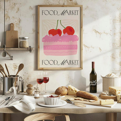 This charming poster, branded with "FOOD MARKET" at both the top and bottom, features a delightful … for kitchen