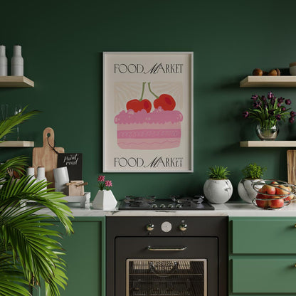 This charming poster, branded with "FOOD MARKET" at both the top and bottom, features a delightful … for kitchen