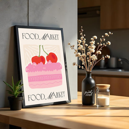 This charming poster, branded with "FOOD MARKET" at both the top and bottom, features a delightful … for kitchen