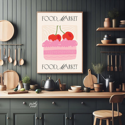 This charming poster, branded with "FOOD MARKET" at both the top and bottom, features a delightful … for kitchen