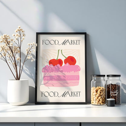 This charming poster, branded with "FOOD MARKET" at both the top and bottom, features a delightful … for kitchen