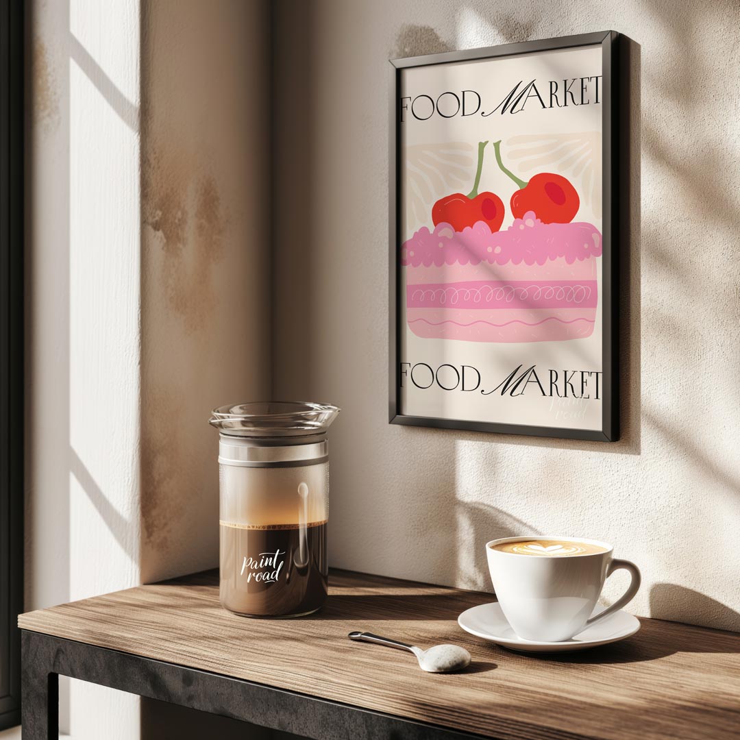This charming poster, branded with "FOOD MARKET" at both the top and bottom, features a delightful … for kitchen