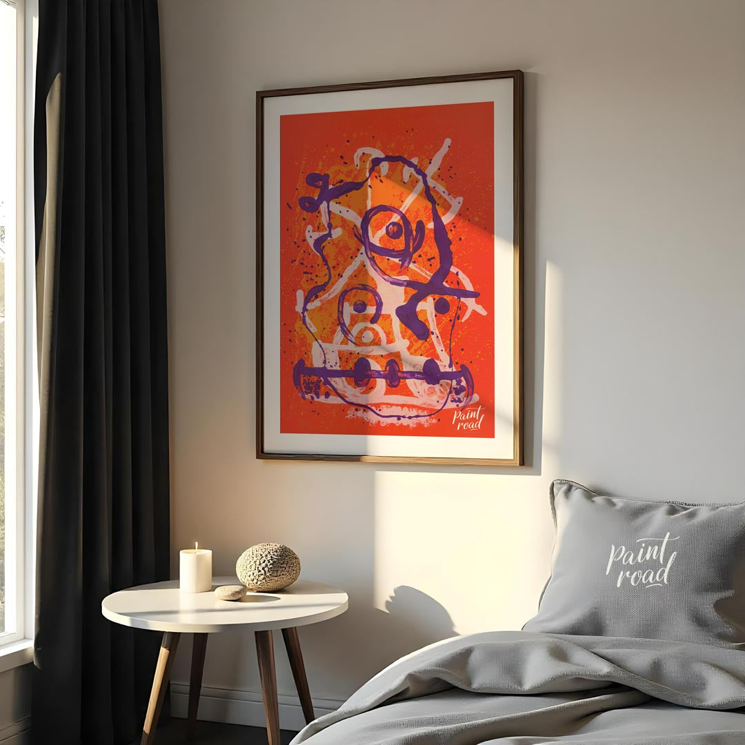 This dynamic art print is “Chevauchée - Rouge Violet” by Joan Miró, a vibrant and expressive abstra… for bedroom