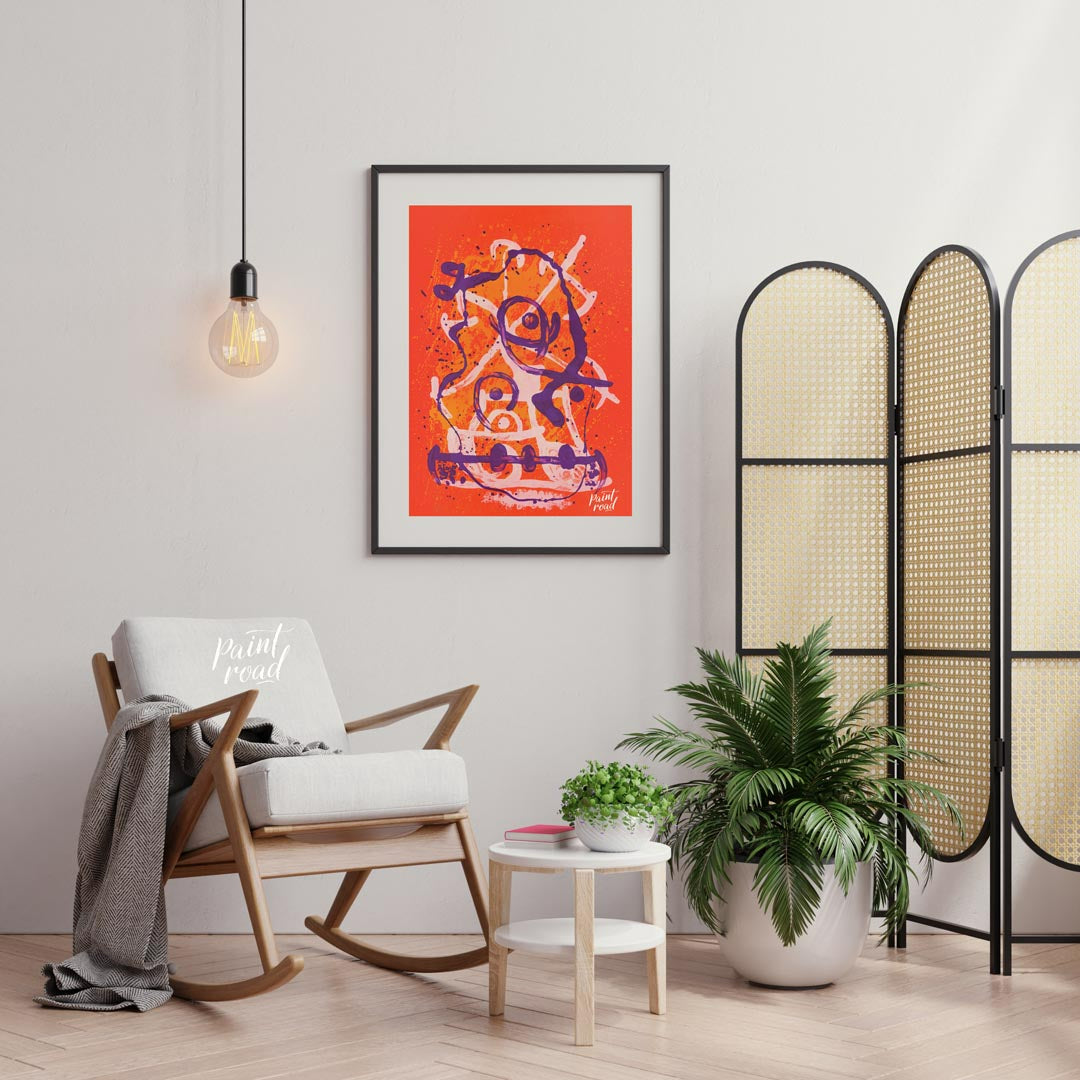 This dynamic art print is “Chevauchée - Rouge Violet” by Joan Miró, a vibrant and expressive abstra… for living room