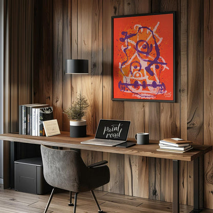 This dynamic art print is “Chevauchée - Rouge Violet” by Joan Miró, a vibrant and expressive abstra… for office