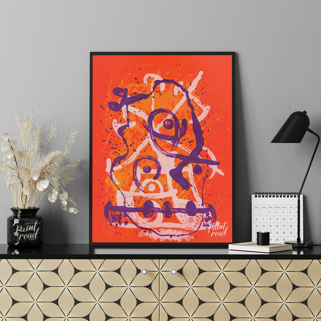 This dynamic art print is “Chevauchée - Rouge Violet” by Joan Miró, a vibrant and expressive abstra… for office