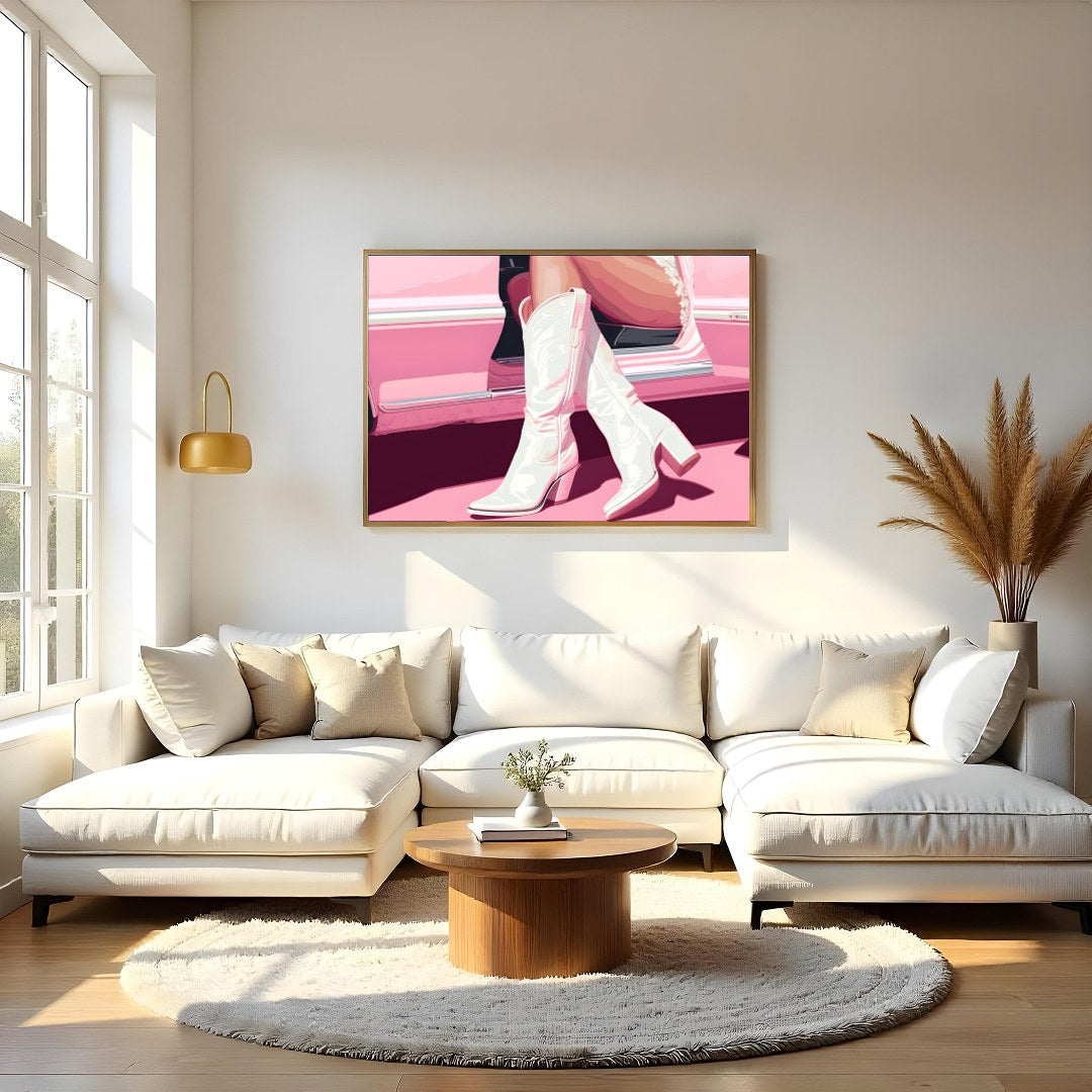 Embrace the charm of retro fashion with this captivating artwork. A harmonious blend of pastels and for Living Room